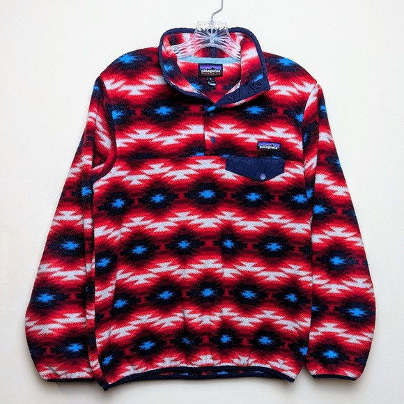 Patagonia Sweaters - Patagonia Womens Synchilla Snap T Fleece Pullover Red Wild Desert Aztec Medium
